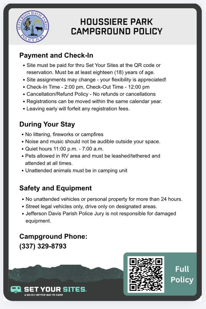 Houssiere Park Campground Policy